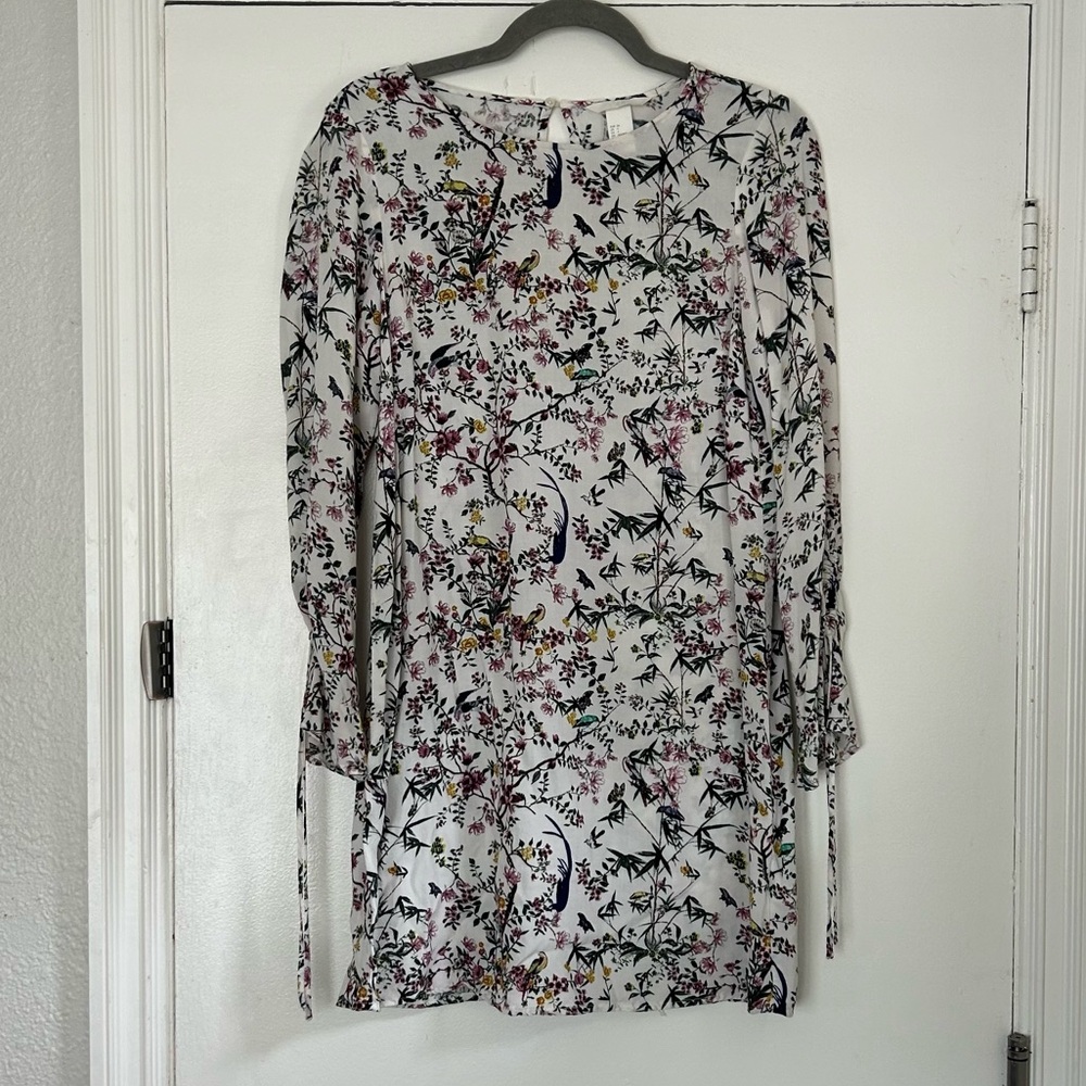 H&M Cream Long Sleeve Floral Whimisical Dress 4